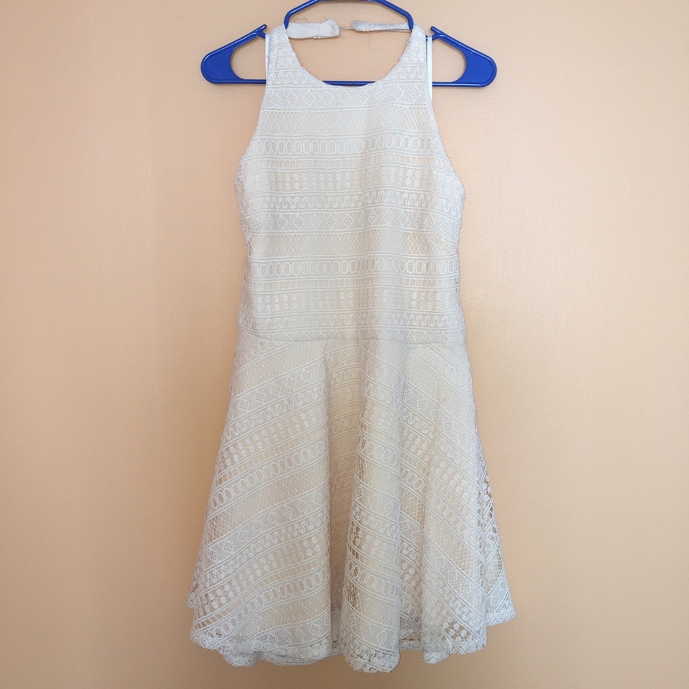 The Vanity Room Geo Lace Fit and Flare Dress